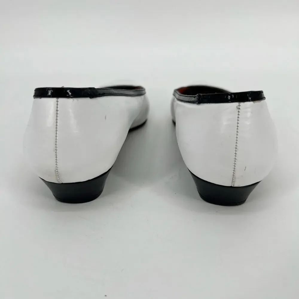 Vtg 80s Ellen Tracy Low Heel Pump Womens 6M White Black Leather Italy Square Toe